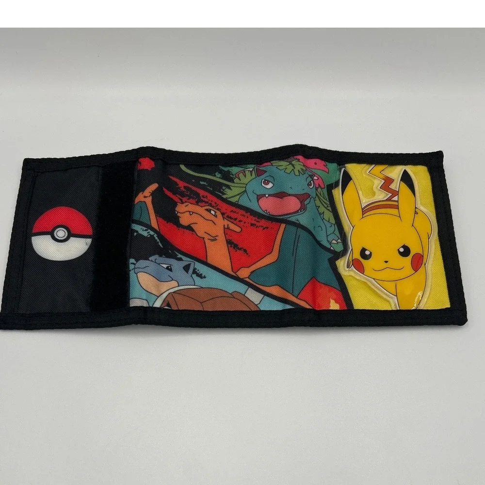 Pokemon Kids Trifold Nylon Wallet Pikachu Charizard Blastoise‎ Venusaur Black